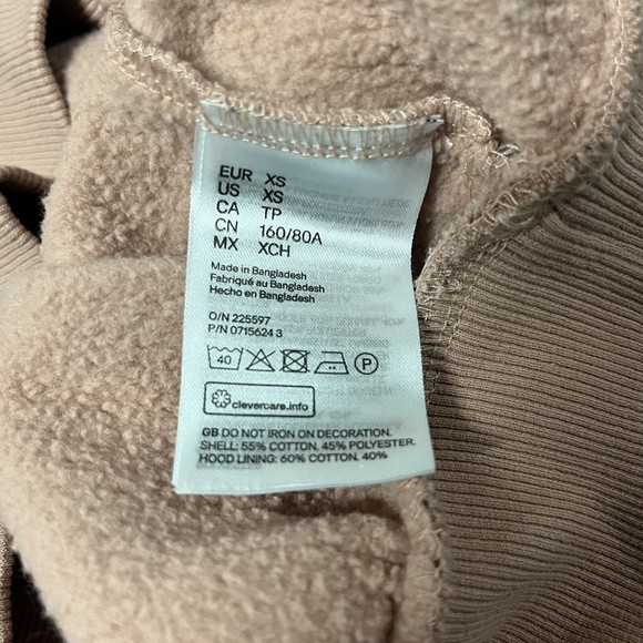 H&M Womens Hoodie Sweatshirt Size XS Embroidered Heart Pink Tan - Picture 5 of 5